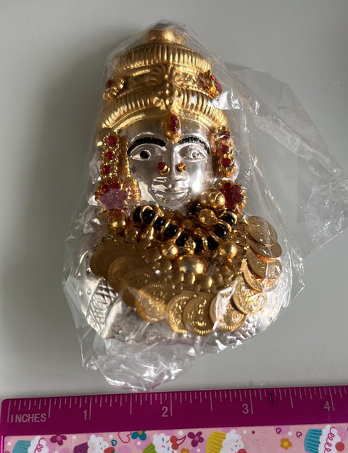 Pure Silver Lakshmi Mukhavada With Rubies and Coins 60g